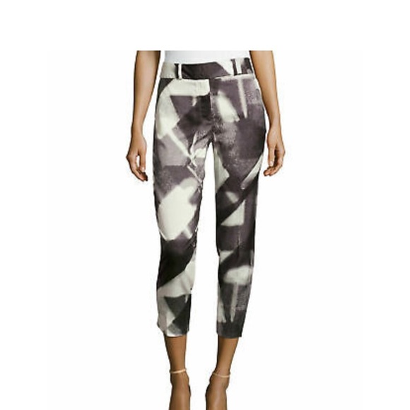 Halston Heritage Silk Slim Ankle Print Pants Lead Spec Reflec - Picture 1 of 6